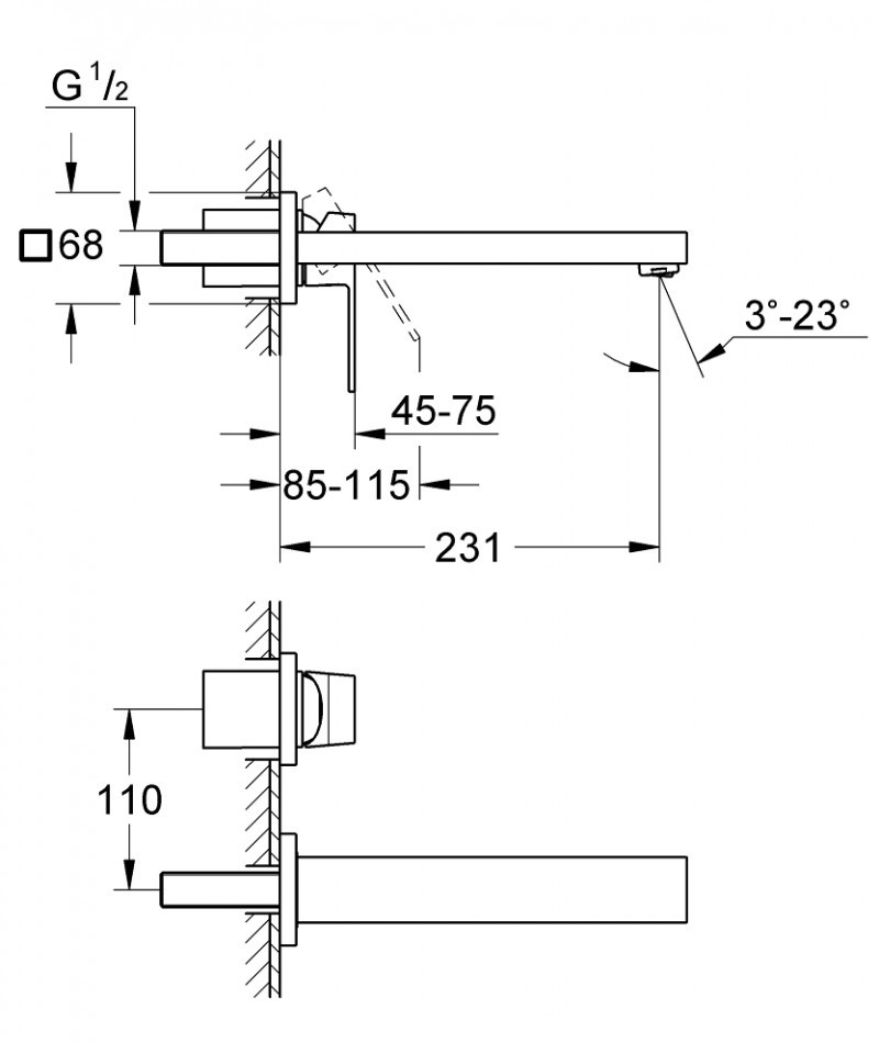 Grohe Eurocube bateria umywalkowa podtynkowa dwuotworowa 231mm chrom połysk 23447000