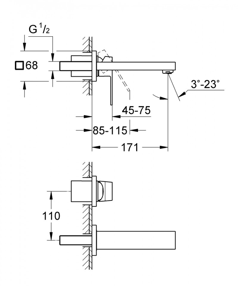Grohe Eurocube bateria umywalkowa podtynkowa dwuotworowa 171mm stal nierdzewna 19895DC0