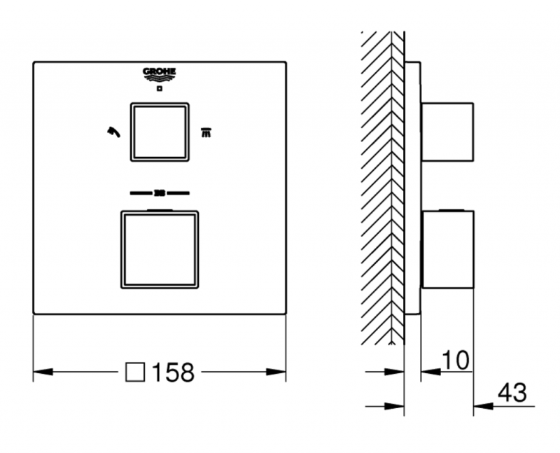 Grohe Grohtherm Cube podtynkowa bateria termostatyczna prysznicowa 2-drożna stal nierdzewna 24154DC0