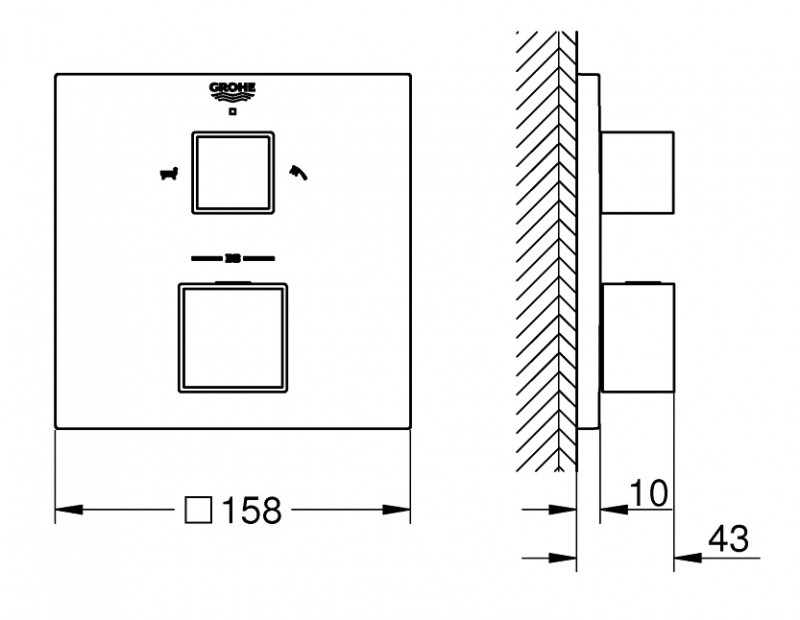 Grohe Grohtherm Cube podtynkowa bateria termostatyczna wannowa 2-drożna stal nierdzewna 24155DC0