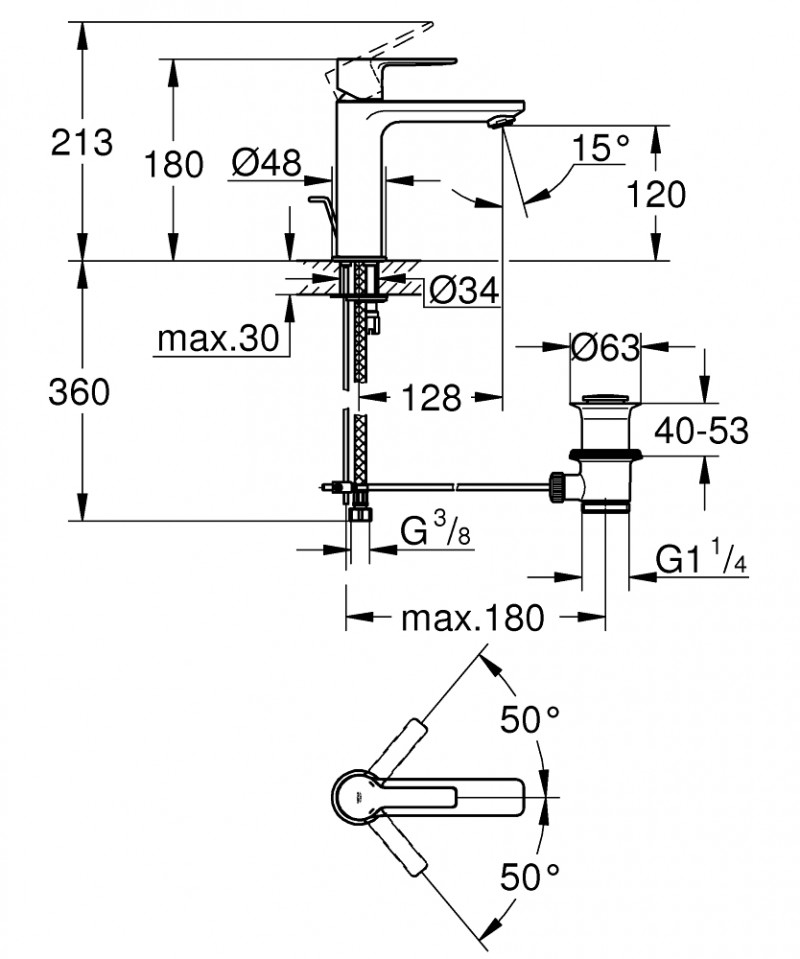 Grohe Lineare bateria umywalkowa z korkiem automatycznym grafit szczotkowany Brushed Hard Graphite 32114AL1