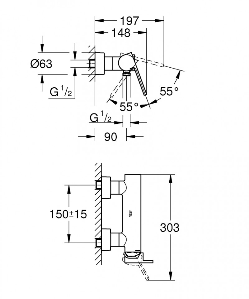 Grohe Plus bateria prysznicowa natynkowa stal nierdzewna 33577DC3