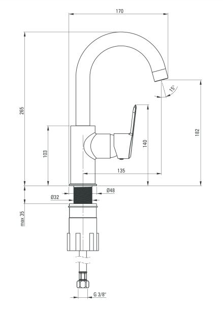 Deante Arnika bateria umywalkowa z obrotową wylewką U titanium BQAD24M