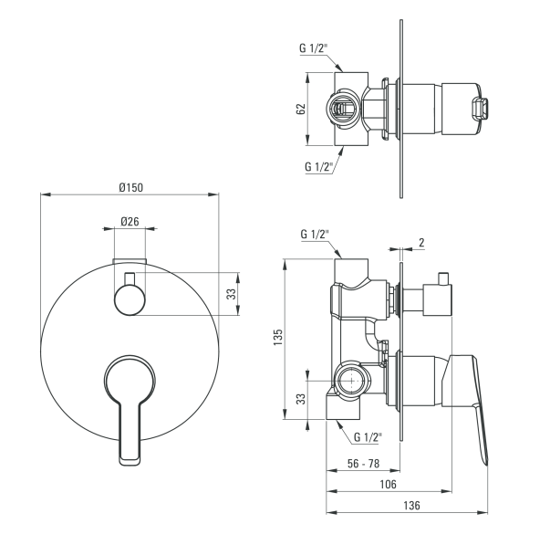 Deante Arnika bateria wannowo-prysznicowa podtynkowa titanium BQAD44P