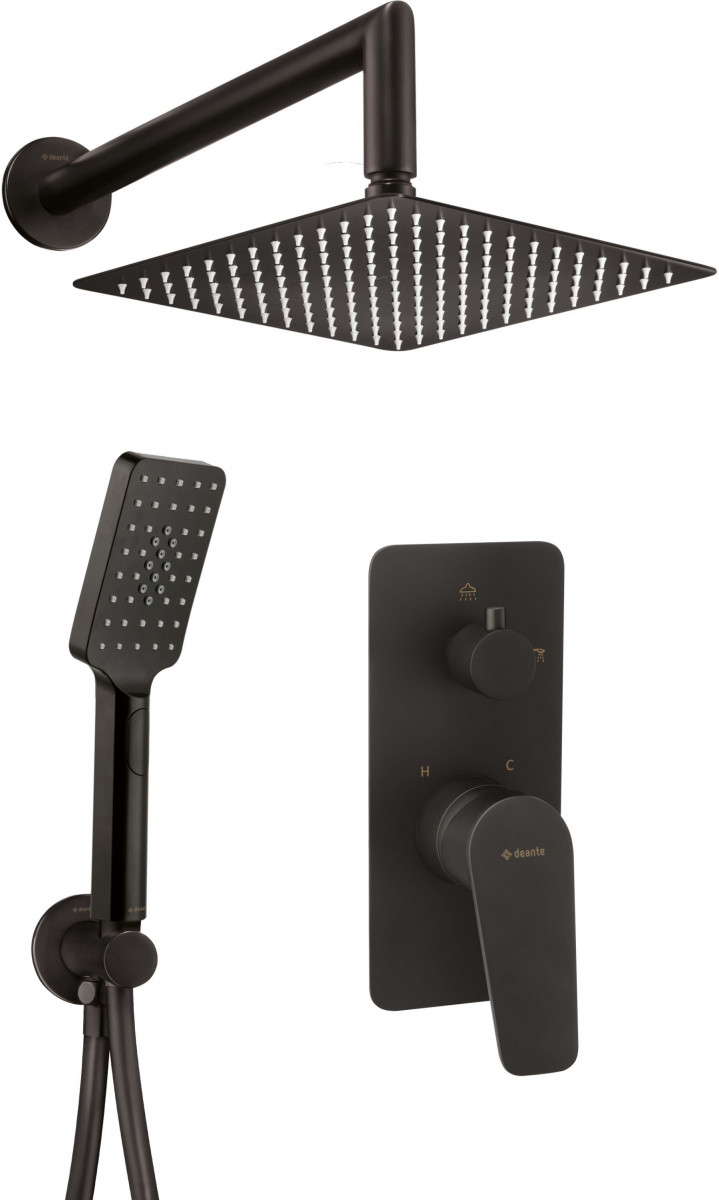 Deante Jasmin Nero zestaw prysznicowy podtynkowy z deszczownicą 30x30 czarny NACN9JP