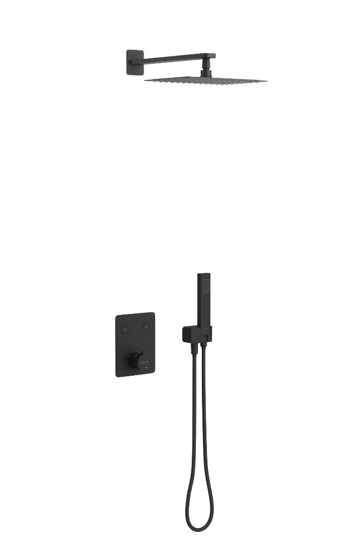 Excellent Krotos Rain termostatyczny zestaw podtynkowy 2-drożny z deszczownicą 30x20 czarny mat AREX.SET.8045BL