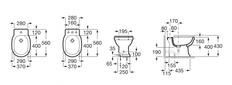 Roca Carmen bidet stojący retro 56x37 cm czarny A3570A4560