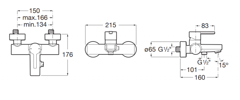 Roca Naia Black bateria wannowa ścienna Rose Gold A5A0296RG0