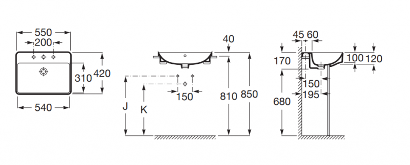 Roca Inspira Square umywalka półblatowa 55x42 perłowy A32753S630