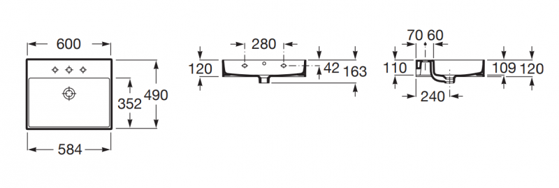 Roca Inspira Square umywalka wisząca 60x49 perłowy A32752C630