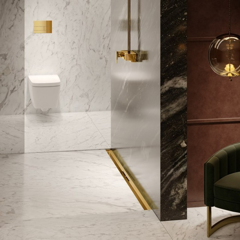 Tece Drainprofile odpływ liniowy 120 cm odwodnienie liniowe profil regulowany złoty optyczny szczotkowany 671202