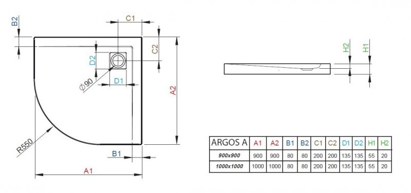 Radaway Argos A brodzik półokrągły płaski 100x100 4AA1010-01 - OUTLET !!!