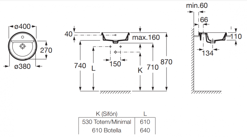 Roca Gap Round umywalka wpuszczana w blat z otworem okrągła 40x40 biały A3270Y4000