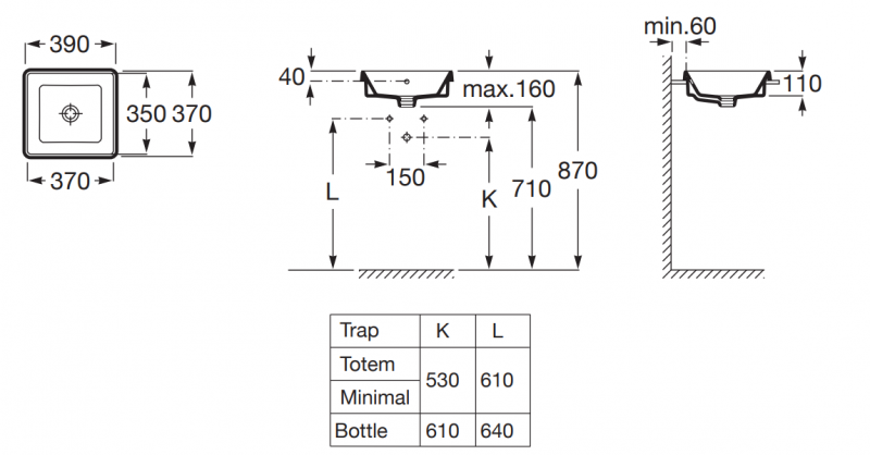 Roca Gap Square umywalka wpuszczana w blat prostokątna 39x37 biały A3270Y7000