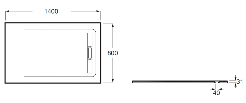 Roca Aquos brodzik prostokątny 140x80 ze zintegrowanym odpływem liniowym Stonex onyks AP60157832001640