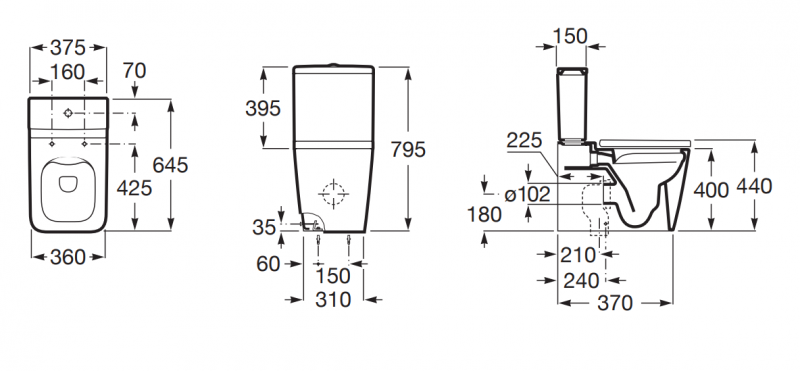 Roca Inspira Square Rimless muszla do kompaktu odpływ uniwersalny beżowy A342536650