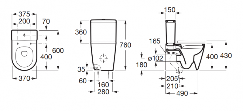 Roca Inspira Round Compacto Rimless muszla do kompaktu odpływ uniwersalny biały matowy A342529620