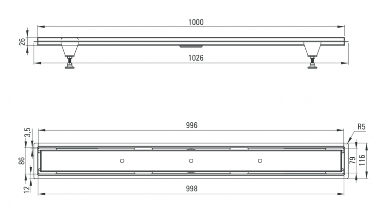 Deante odpływ liniowy odwracalny 100 cm z syfonem KOS010D