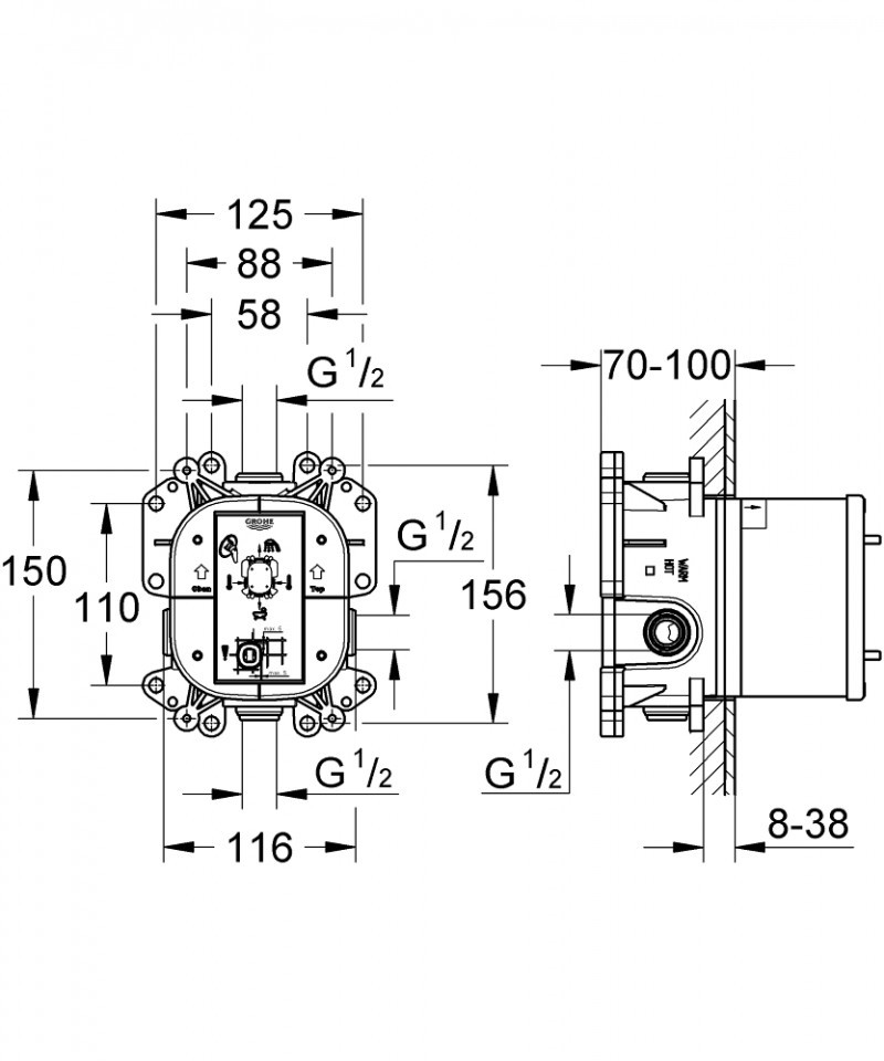 Grohe Essence kompletny zestaw bateria prysznicowa podtynkowa + element podtynkowy grafit polerowany 19286A01 + 35501000