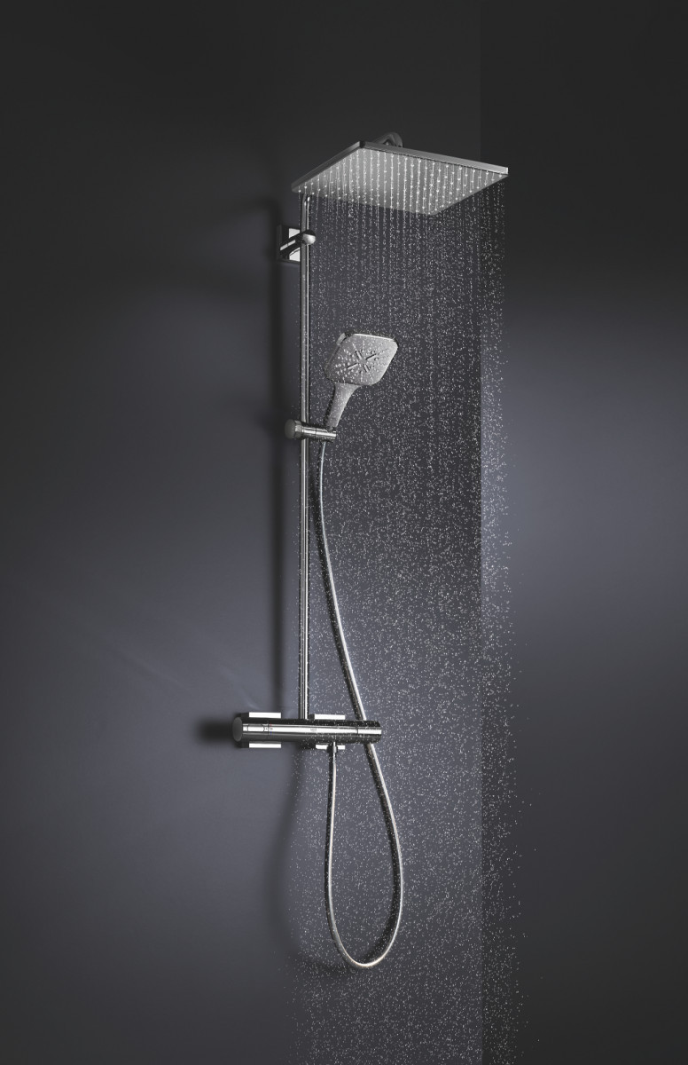 Grohe Rainshower SmartAcive Cube 310 termostatyczny zestaw prysznicowy z deszczownicą 31x31 chrom 26652000