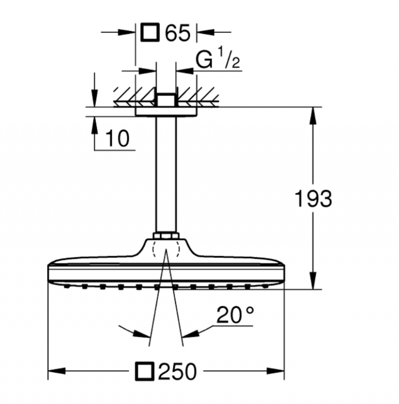 Grohe Tempesta 250 Cube deszczownica 25x25 z ramieniem sufitowym 1 strumień chrom 26683000