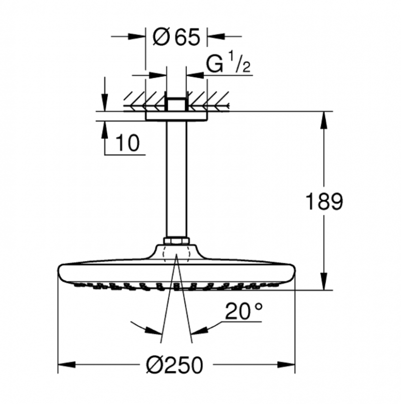 Grohe Tempesta 250 deszczownica 25x25 z ramieniem sufitowym 1 strumień chrom 26664000