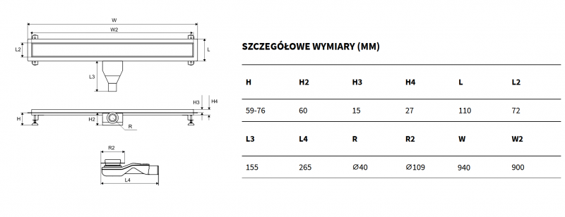 Excellent Stilio Gold odpływ liniowy z rusztem dekoracyjnym 90 cm złoty INEX.1515.900.R.GL