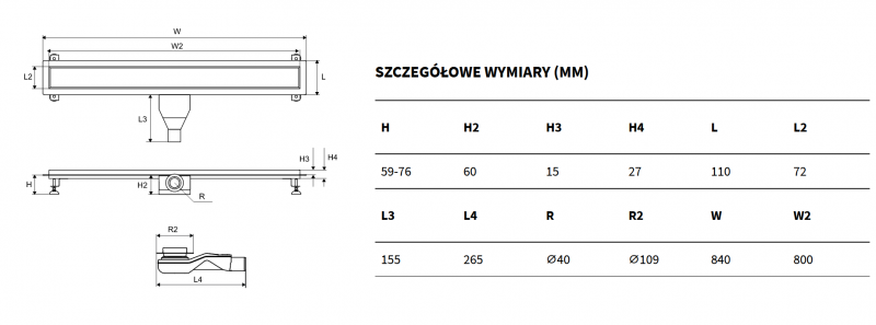 Excellent Stilio Gold odpływ liniowy z rusztem dekoracyjnym 80 cm złoty INEX.1515.800.R.GL