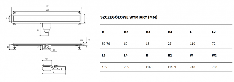 Excellent Stilio Gold odpływ liniowy z rusztem dekoracyjnym 70 cm złoty INEX.1515.700.R.GL
