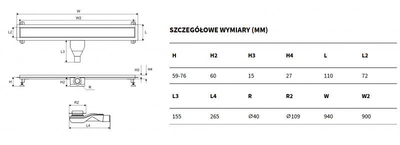 Excellent Stilio Gold odpływ liniowy z rusztem do wklejenia płytki 90 cm złoty INEX.1515.900.P.GL