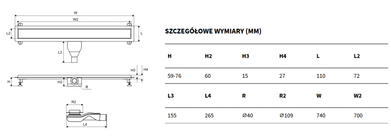 Excellent Stilio Gold odpływ liniowy z rusztem do wklejenia płytki 70 cm złoty INEX.1515.700.P.GL