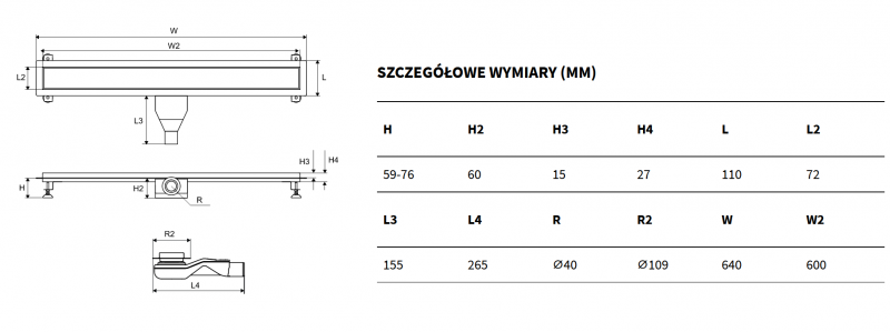 Excellent Stilio Gold odpływ liniowy z rusztem do wklejenia płytki 60 cm złoty INEX.1515.600.P.GL