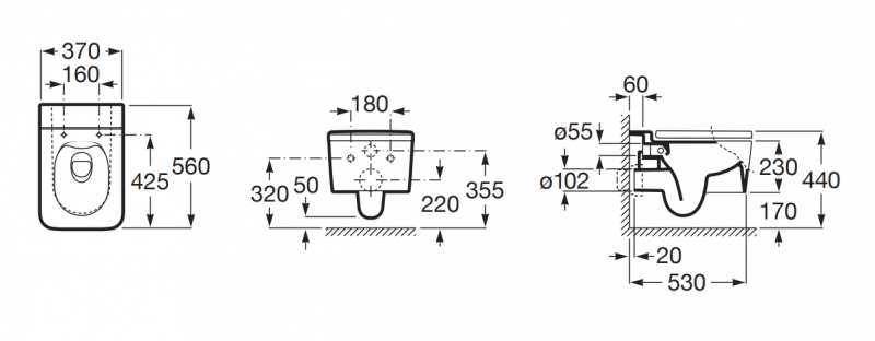 Roca Inspira Square Rimless muszla wisząca 56x37 cm beżowy A346537650