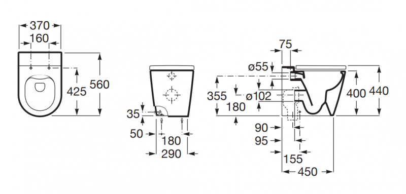 Roca Inspira Round Rimless muszla stojąca odpływ uniwersalny 56x37 cm onyks A347526640