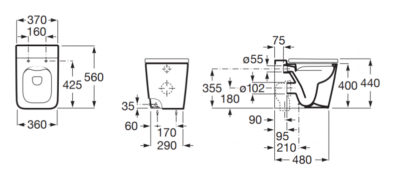 Roca Inspira Square Rimless muszla stojąca odpływ uniwersalny 56x37 cm biały matowy A347537620