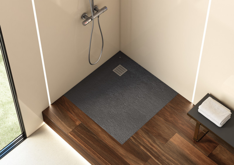 Roca Terran brodzik prostokątny 140x100 z syfonem konglomerat stonex szary łupek AP1015783E801200