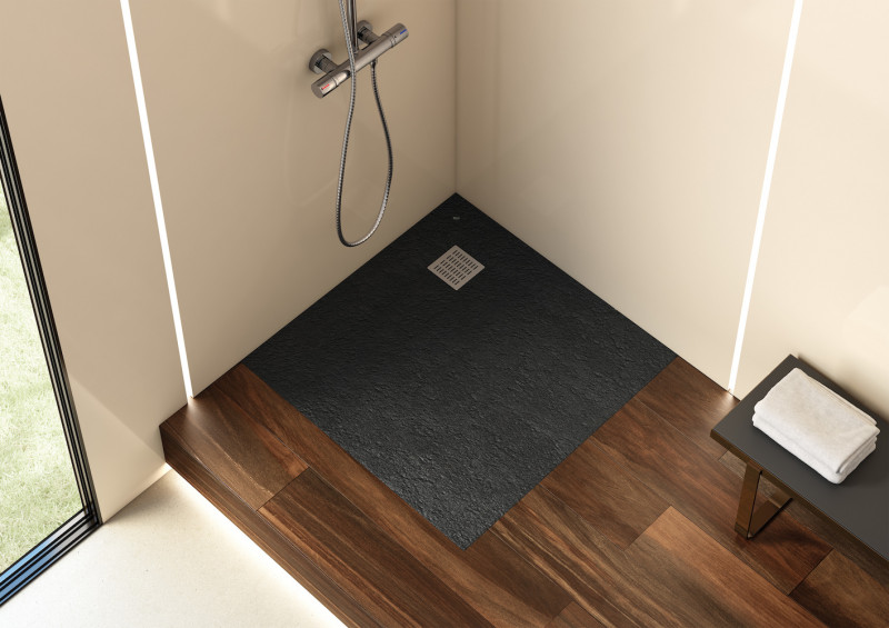 Roca Terran brodzik prostokątny 120x100 z syfonem konglomerat stonex czarny AP1014B03E801400