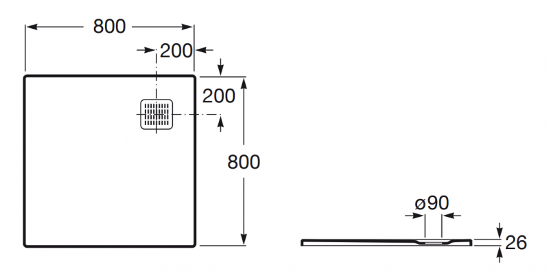 Roca Terran brodzik kwadratowy 80x80 z syfonem konglomerat stonex kawowy AP10332032001660