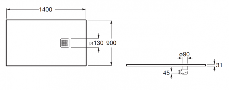 Roca Terran brodzik prostokątny 140x90 z syfonem konglomerat stonex beżowy AP10157838401650