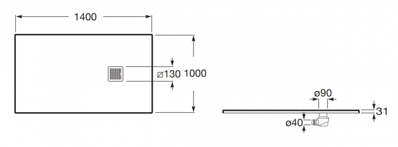 Roca Terran brodzik prostokątny 140x100 z syfonem konglomerat stonex beżowy AP1015783E801650