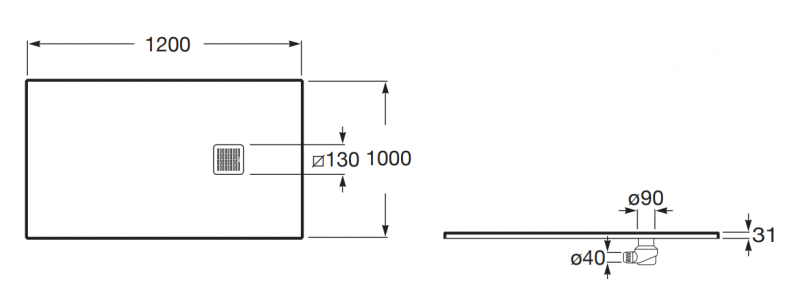 Roca Terran brodzik prostokątny 120x100 z syfonem konglomerat stonex beżowy AP1014B03E801650