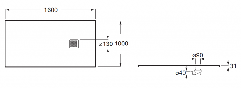 Roca Terran brodzik prostokątny 160x100 z syfonem konglomerat stonex czarny AP1016403E801400