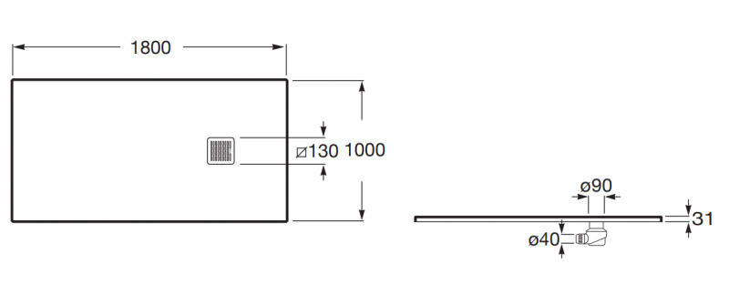 Roca Terran brodzik prostokątny 180x100 z syfonem konglomerat stonex biały AP1017083E801100