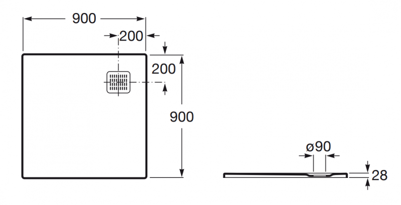 Roca Terran brodzik kwadratowy 90x90 z syfonem konglomerat stonex perłowy AP10338438401630