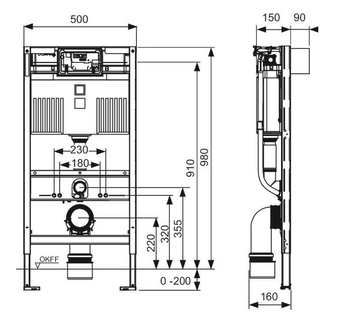 Tece Profil stelaż podtynkowy do WC 98cm 9300382
