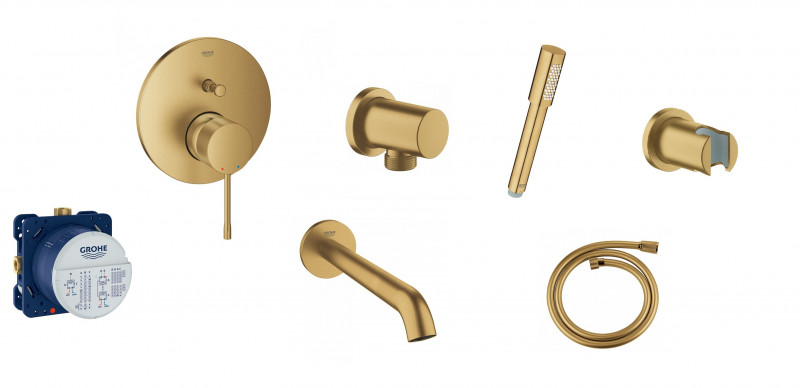 Grohe Essence zestaw podtynkowy z wylewką wannową kompletny złoty polerowany cool sunrise