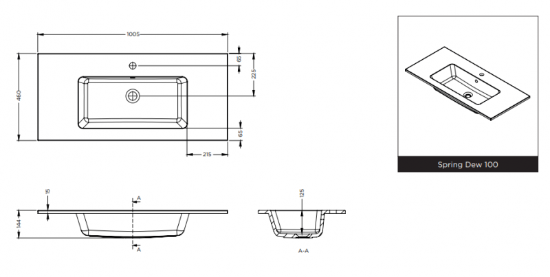 Riho Spring Dew umywalka z marmuru syntetycznego 100x46 cm biały mat F70096