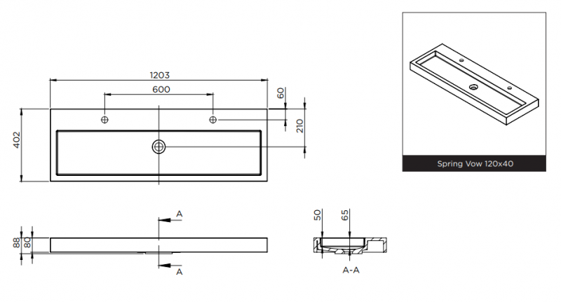 Riho Spring Vow umywalka z marmuru syntetycznego 120x40 cm biały mat F70114