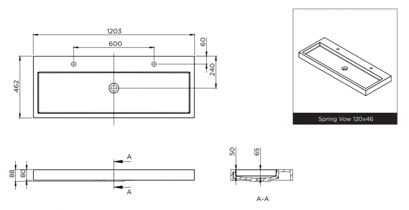 Riho Spring Vow umywalka z marmuru syntetycznego 120x46 cm biały mat F70109