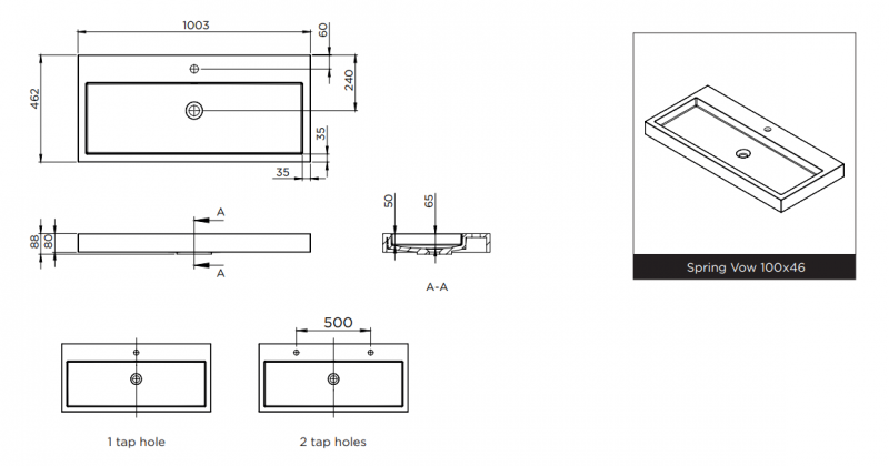 Riho Spring Vow umywalka z marmuru syntetycznego 100x46 cm biały mat F70108
